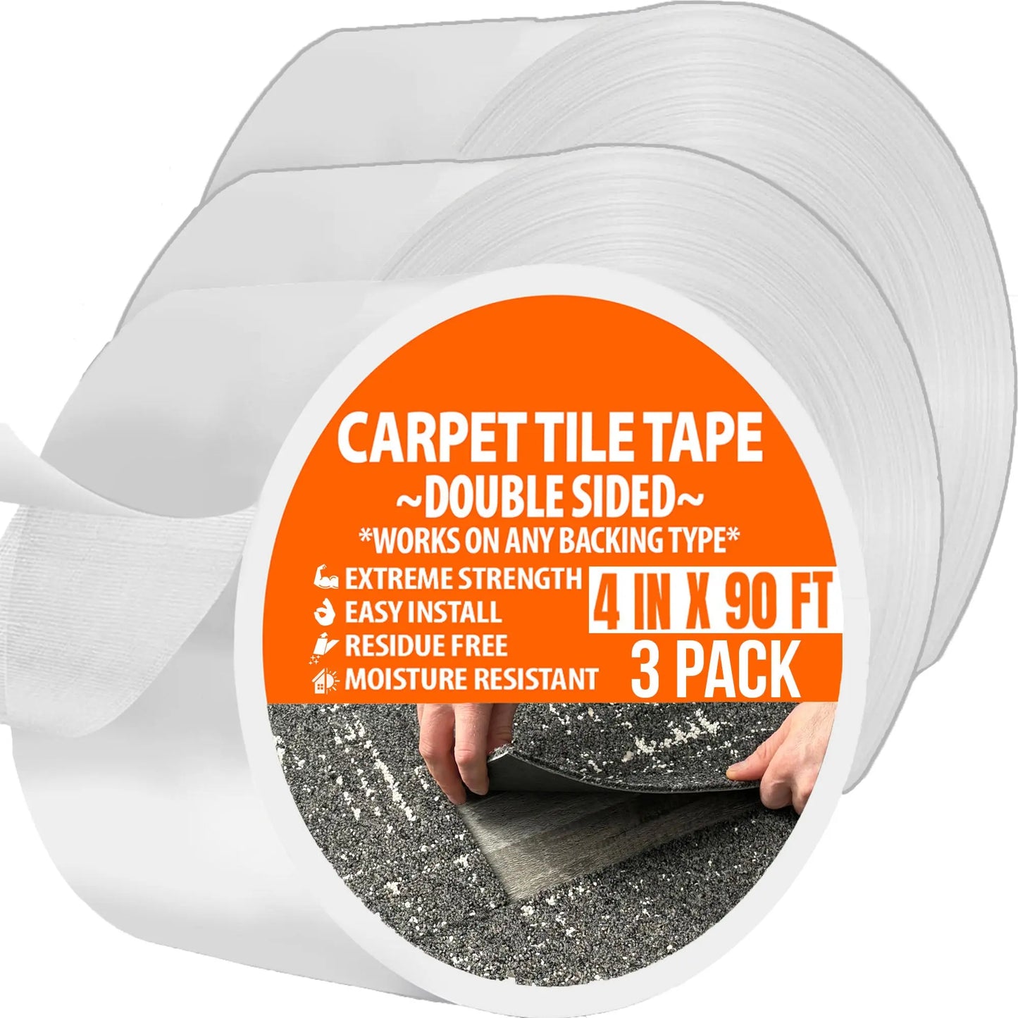 Carpet Tile Tape 2in x 90ft Double Sided Heavy Duty Residue-Free - Indoor & Outdoor