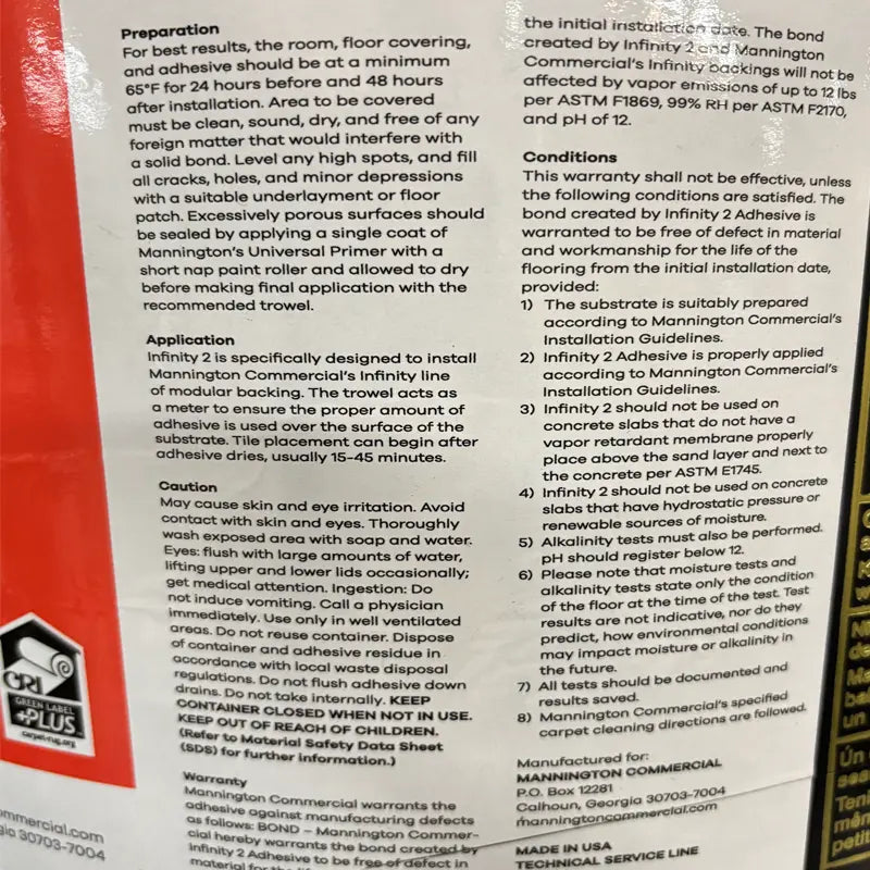 Pressure Sensitive Adhesive Infinity 2 - Carpet Tile Glue