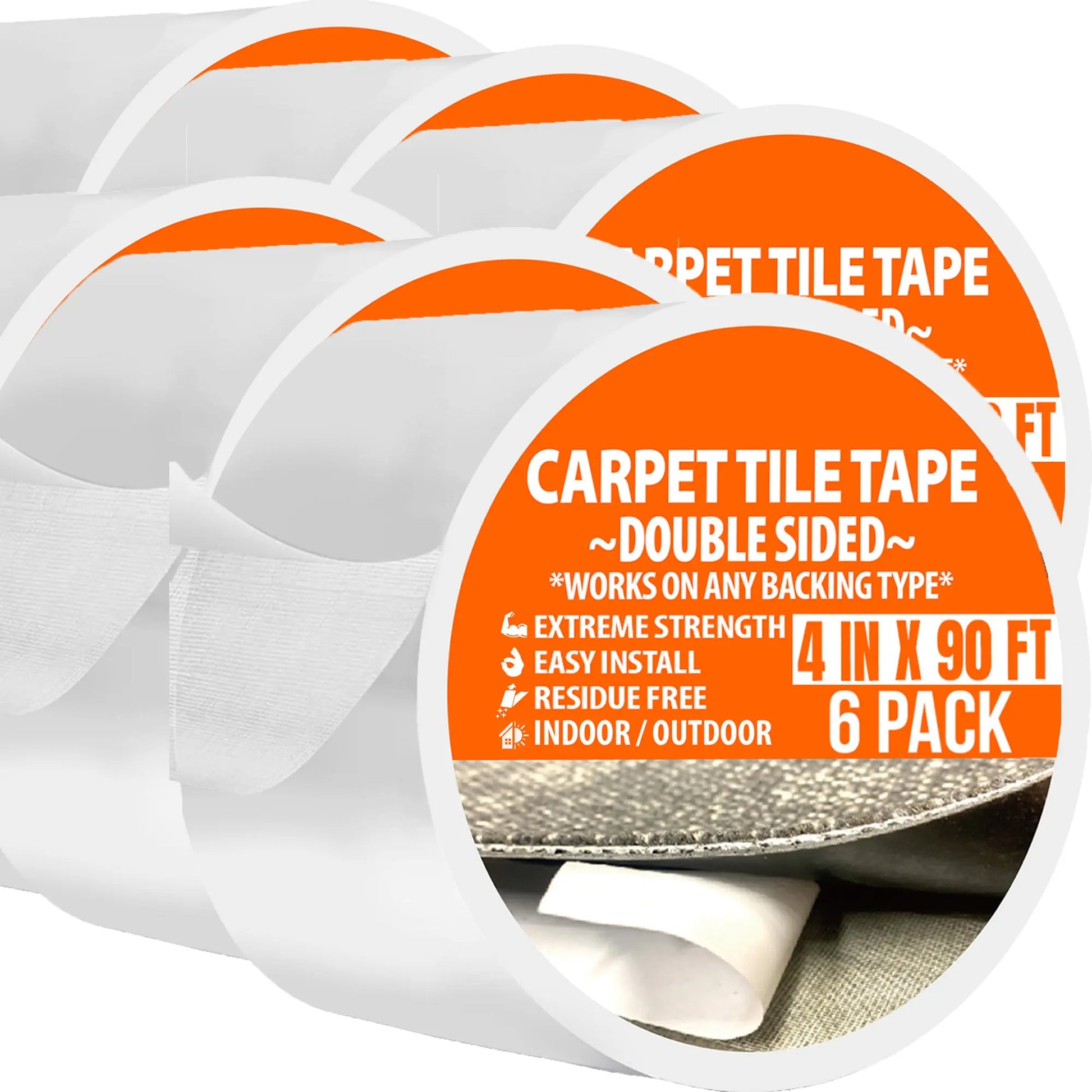 Carpet Tile Tape 4in x 90ft Wide Double Sided Heavy Duty Residue Free Indoor and Outdoor All Flooring Now