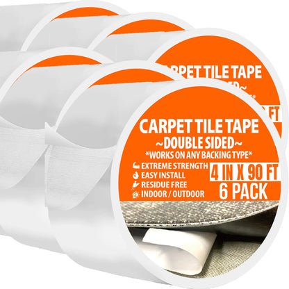 Carpet Tile Tape 4in x 90ft Wide Double Sided Heavy Duty Residue Free Indoor and Outdoor All Flooring Now
