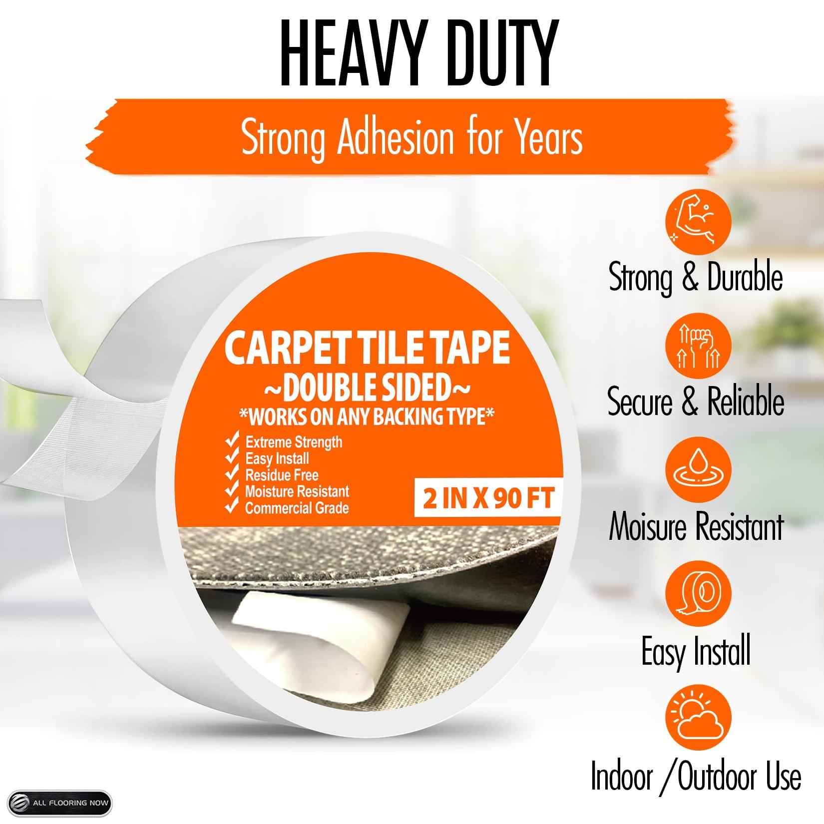 Carpet Tile Tape Heavy Duty Double Sided Stair Tread Tape 2 In x 90 Ft Strong Adhesive Tape, Rug Tape, Carpet Tile Tape, Tape for Hardwood Floors, Tape for Vinyl